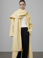 unspoken 100 Percent Wool Bright Yellow Long Straight Minimalist Office Wool Coats