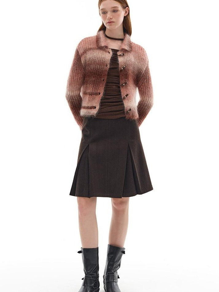 someone sometimes Soft Mohair Blend Lapel Collar Button Front Women Pink Brown Gradient Cardigans
