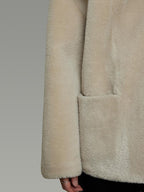 unspoken Warm Cream Collarless Minimalist Relaxed Fit Women Polyester Short Coat