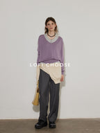 Lofi choose Silk Blend V-neck Oversized Pullover Simple Women Solid Knit Sweaters