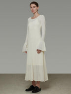 unspoken Breathable Comfortable Commuter Cutout Waist Bell Sleeve Maxi Dresses