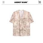 audreyyang_Wrinkle_Resistant_Milk_Tea_Print_Collarless_Short_Sleeve_Loose_Fit_Blazers_MISSTT