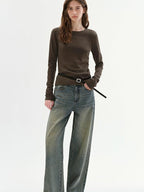 fano Lyocell Blend Slim Fit Minimal Commuter Crew Neck Women Long Sleeve T-Shirts