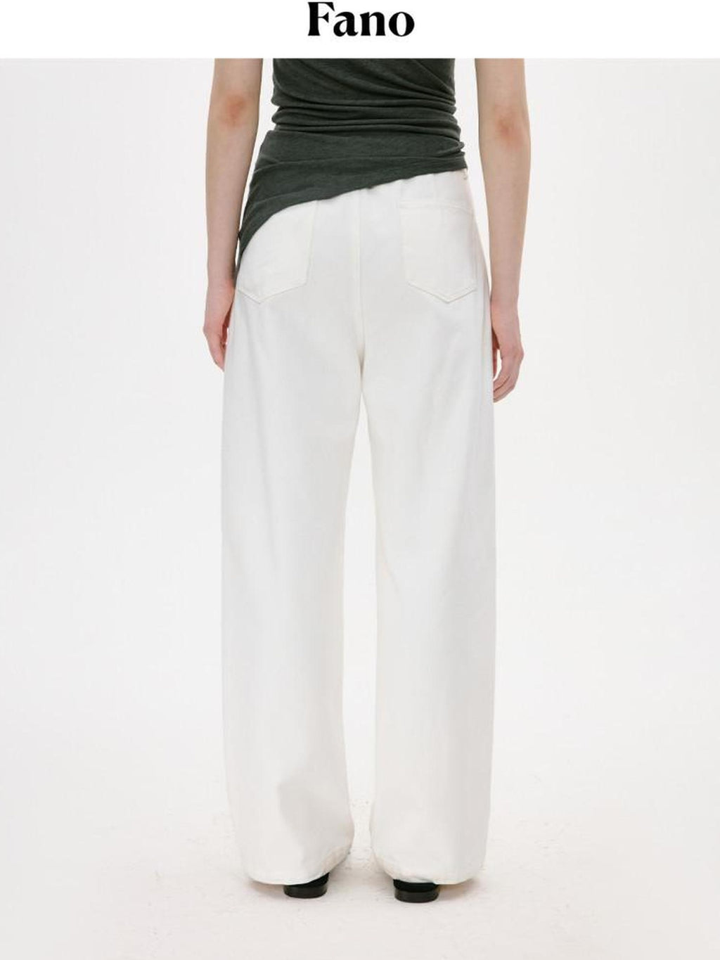 fano White Casual Loose Wide Leg Natural Waist Zipper Women Straight Pants