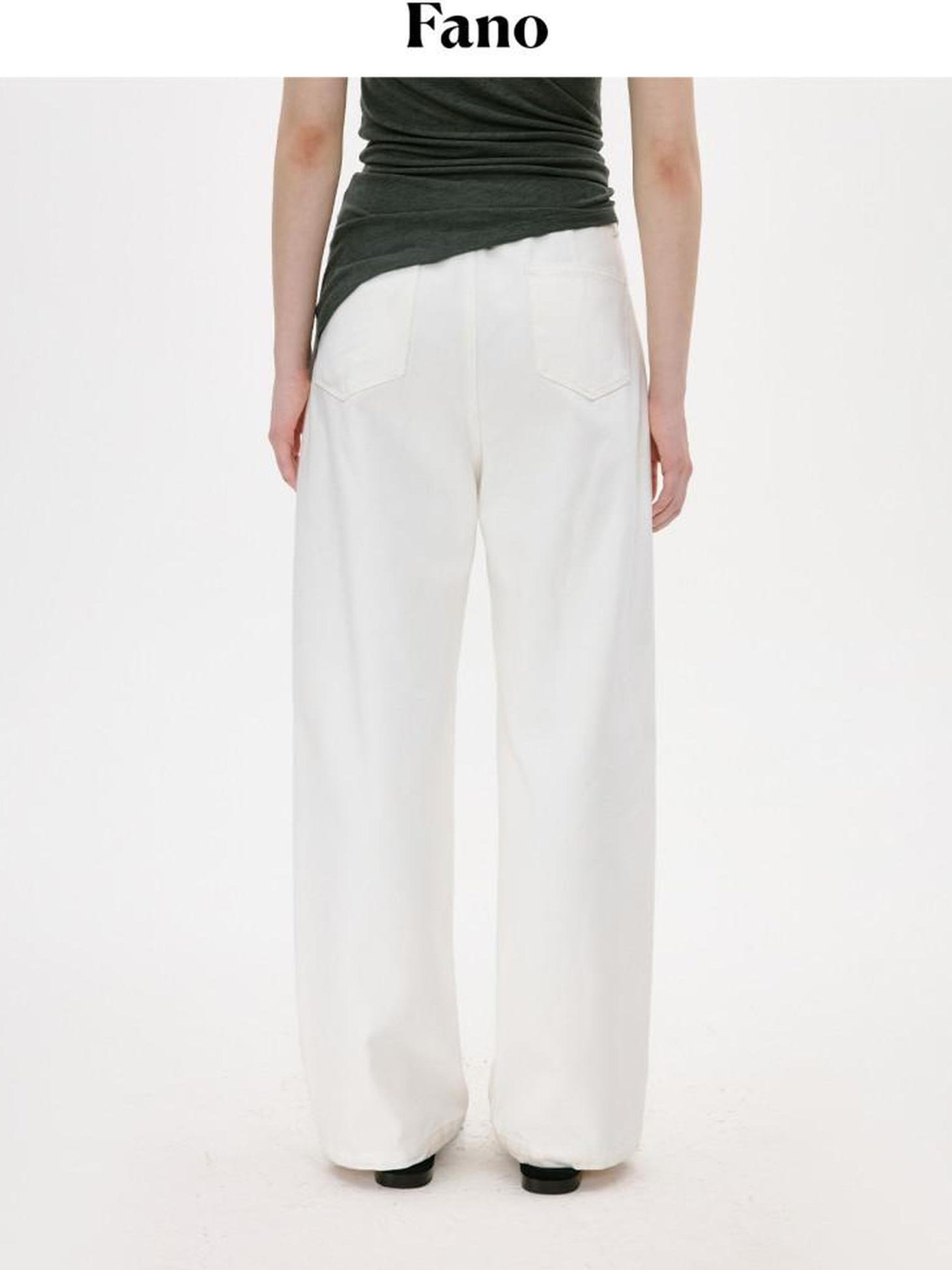 fano White Casual Loose Wide Leg Natural Waist Zipper Women Straight Pants