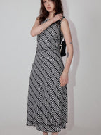 fano Plaid Waist Defining Korean Office A Line Round Neck Casual Women Maxi Dresses