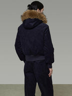 unspoken Thick Cotton Hooded Oversized Minimal Commuter Navy Zippered Puffer Jackets