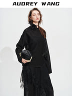audreyyang Soft Viscose Blend Non Deforming Loose Fit Patchwork Women Top & Pants Sets