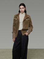 unspoken Thick Warm Stand Collar Slim Fit Minimal Office Brown Nylon Blend Short Coat