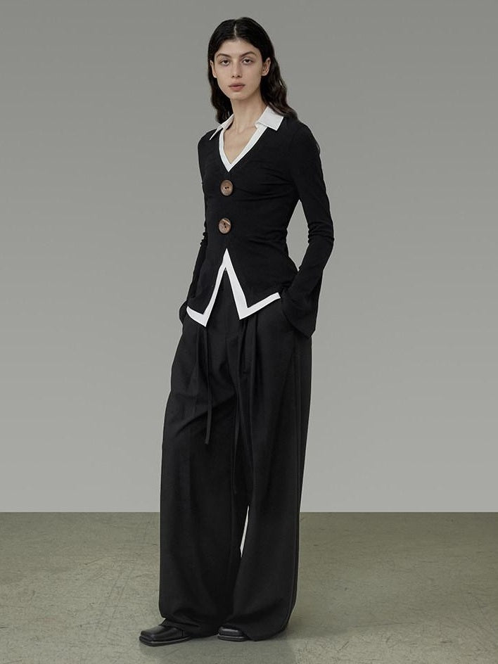 unspoken High Waist Sleek Black Workwear Tailored Fit For Ladies Polyester Wide Leg Pants