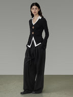 unspoken High Waist Sleek Black Workwear Tailored Fit For Ladies Polyester Wide Leg Pants