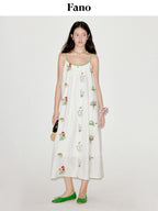 fano Viscose Linen Blend Printed A Line Sleeveless Camisole Young Women Maxi Dresses