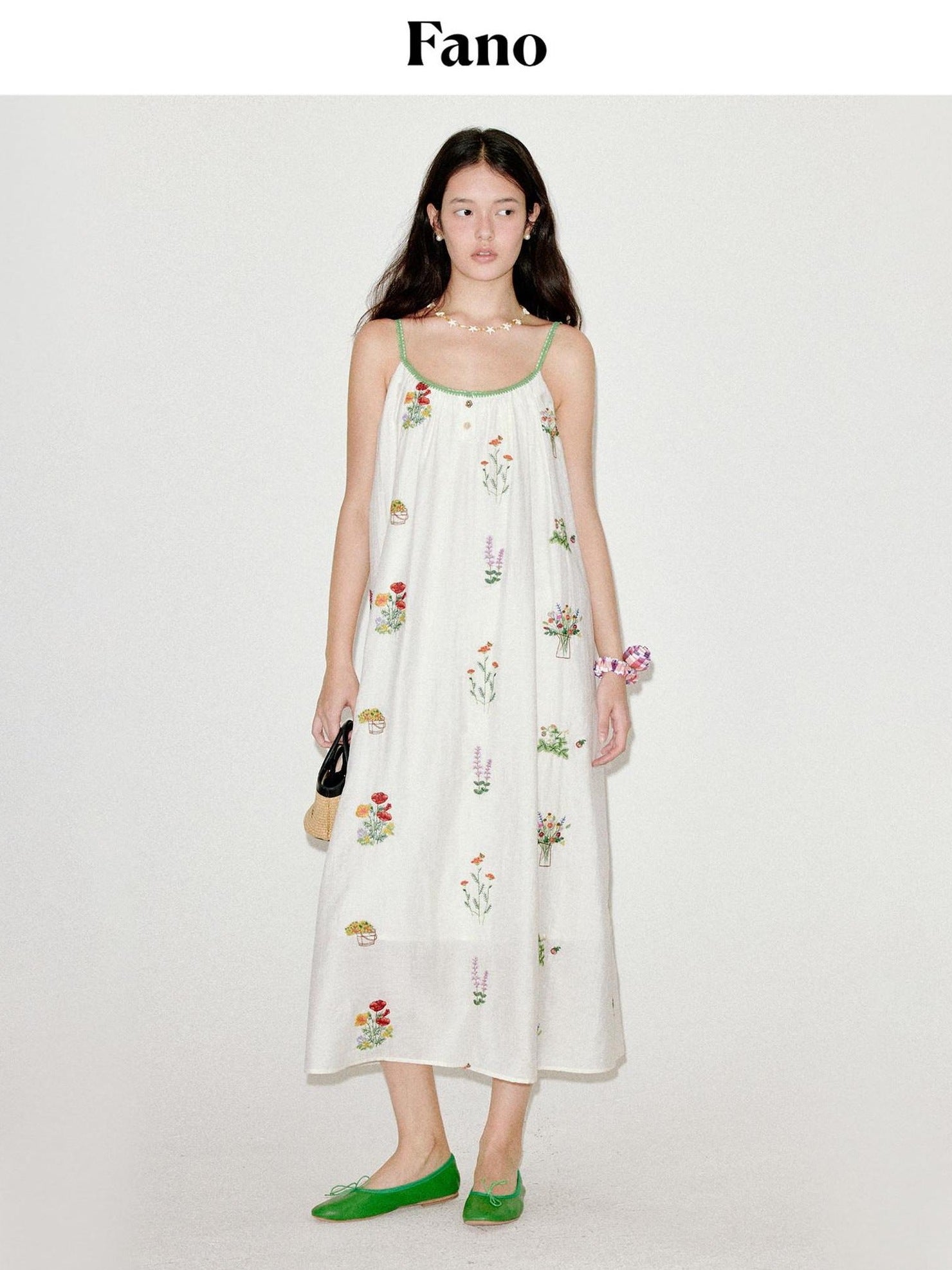 fano Viscose Linen Blend Printed A Line Sleeveless Camisole Young Women Maxi Dresses