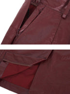 audreyyang Slimming Loose Cuffed Sleeves Button Women Mustard Green Leather Jackets