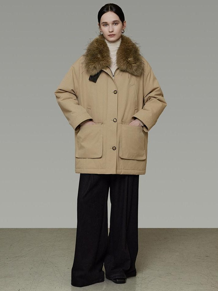 unspoken Thick Cotton Oversized Midlength Single Breasted Khaki Puffer Jackets