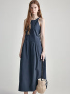 High Waist Sleeveless Minimalist Office A Line Cotton Blend Maxi Dresses