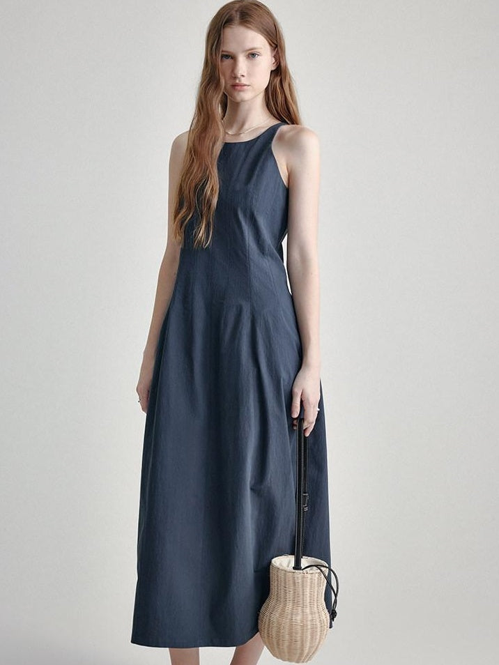 fano High Waist Sleeveless Minimalist Office A Line Cotton Blend Maxi Dresses