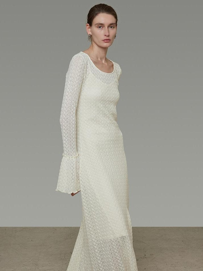 unspoken Breathable Comfortable Commuter Cutout Waist Bell Sleeve Maxi Dresses