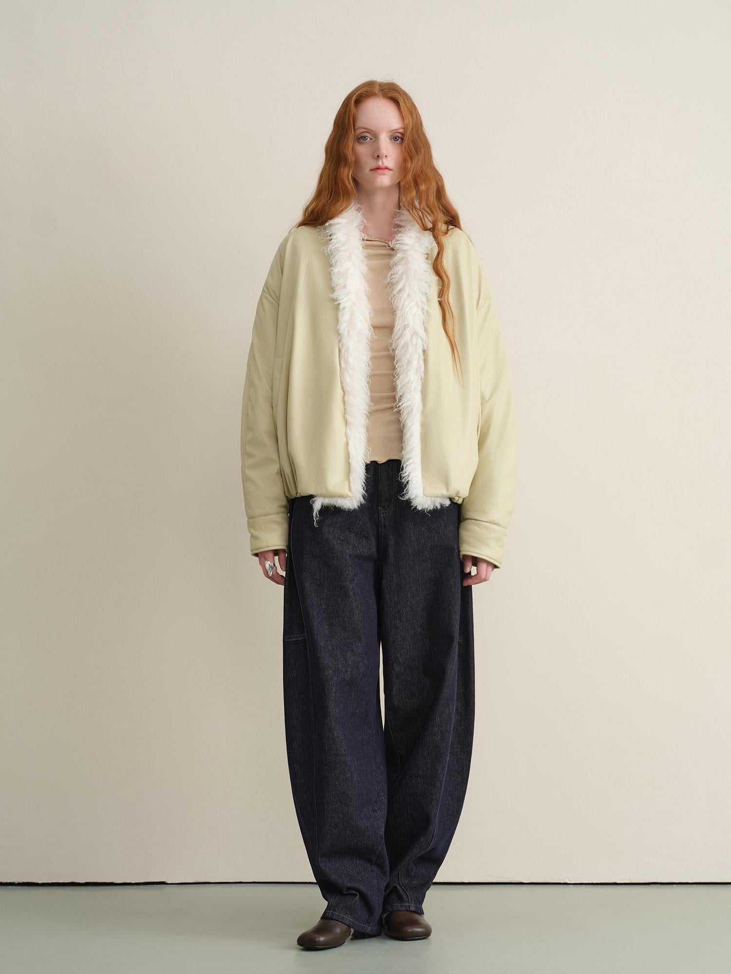 someone sometimes Vintage Oversized Patchwork Pu Lapel Women Reed Yellow Leather Jackets