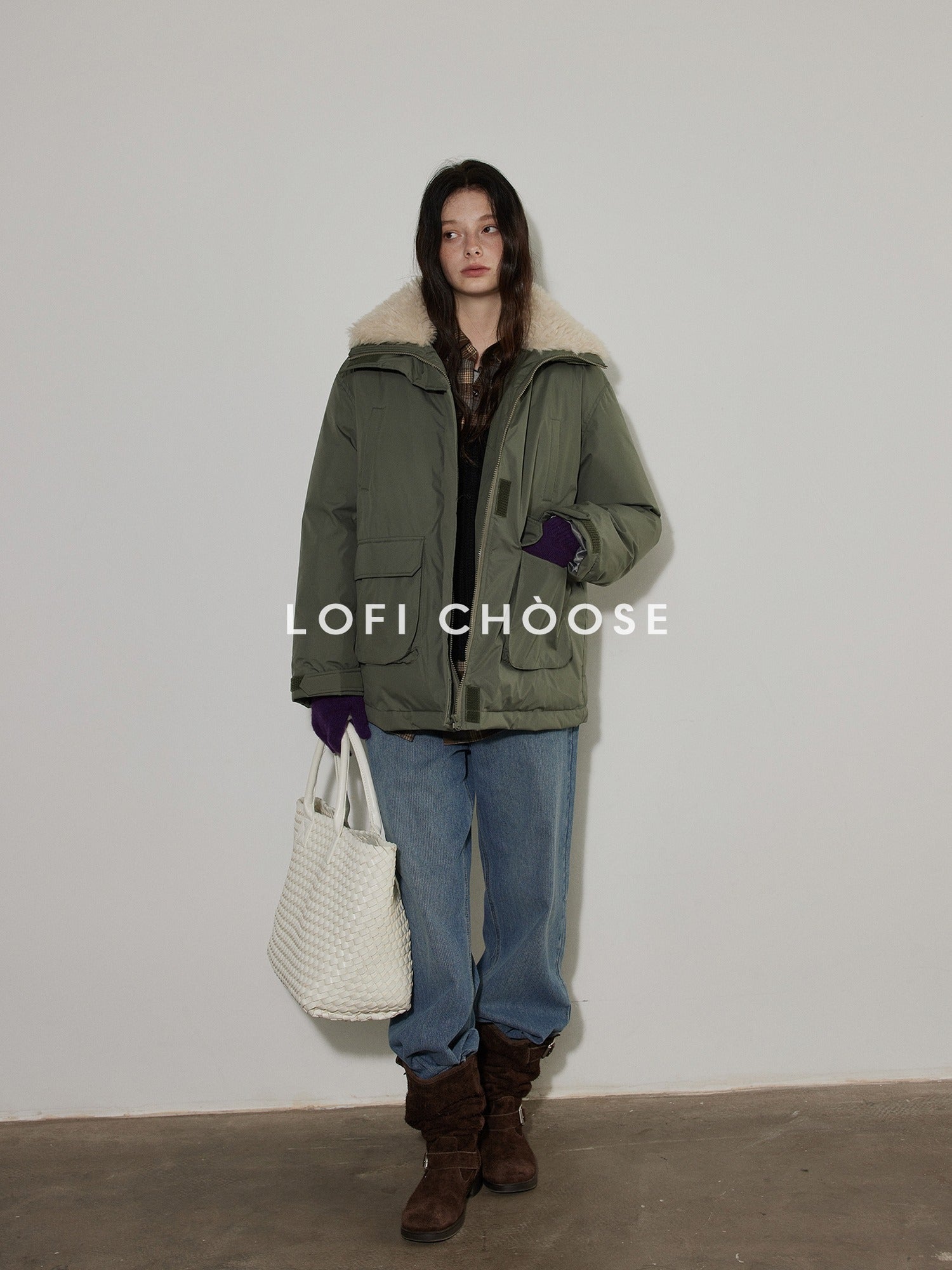 Lofi choose 90 Percent White Duck Down Insulated Commuter Relaxed Fit Olive Zip Down Jackets