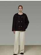 unspoken Warm Fur Lined Minimalist Commuter Loose Fit Brown Women Everyday Short Coat