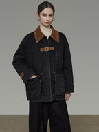 unspoken Durable Cotton Blend Colorblock Loose Fit Commuter Everyday Women Denim Jackets