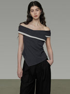 unspoken Slim Minimalist Colorblock Office Bardot Sleeveless Off Shoulder Crop Tops