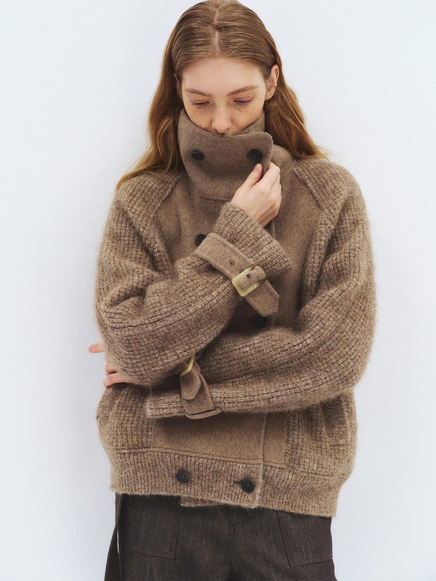 someonesometimes Alpaca Blend Double Breasted Casual Loose Fit Women Lapel Dusty Camel Short Coat