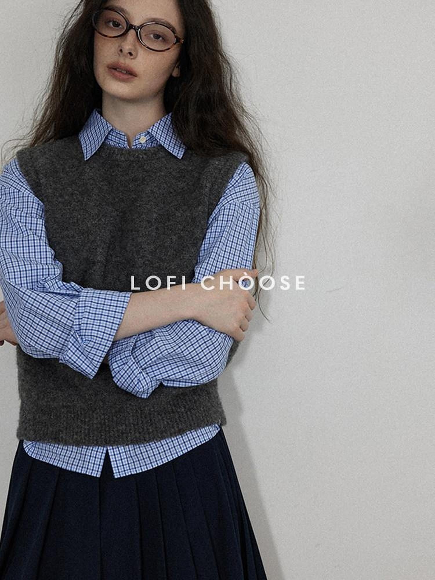 Lofi choose Soft Crewneck Knit Vest Commuter Office Wear Solid Dark Gray Sweaters