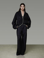 unspoken Minimalist Commuter Tailored Oversized V-neck Short Black Women Wool Coats