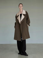 unspoken Single Breasted Straight Fit Commuter Artistic Women Dark Grey Green Long Coats