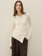 someone sometimes Polyester Blend Knit V-neck Slim Fit Sweet Ivory Women Long Sleeve T-Shirts
