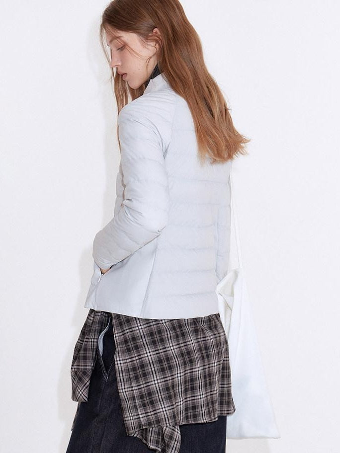 fano 90 Percent Goose Down Slim Stand Collar Zipper Women Light Gray Down Jackets