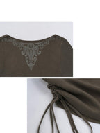 someonesometimes Soft Acrylic Wool Nylon Blend Slim Fit Printed Boat Neck Women Mud Green Sweater