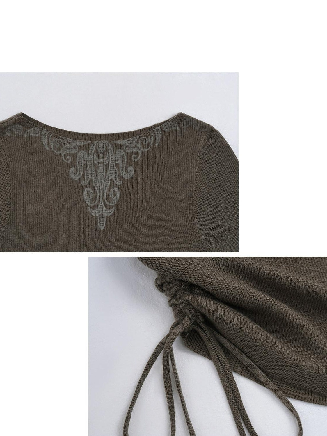 someonesometimes Soft Acrylic Wool Nylon Blend Slim Fit Printed Boat Neck Women Mud Green Sweater