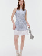 fano Soft Cotton Blend Halter Plaid Korean Office Hline Square Neck Midi Dresses