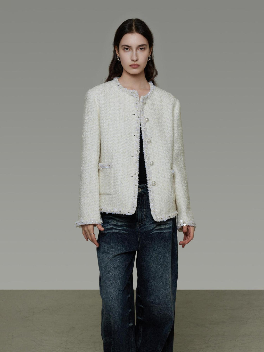 unspoken Wool Blend Minimal Commuter Relaxed Fit 3D Tailored Cropped Jackets