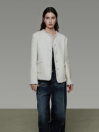 unspoken Wool Blend Minimal Commuter Relaxed Fit 3D Tailored Cropped Jackets