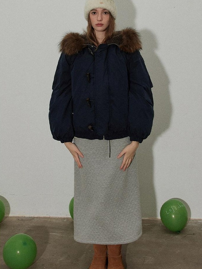Lofi choose 90% White Duck Down Short Detachable Hood Fur Collar Commuter Women Down Jackets