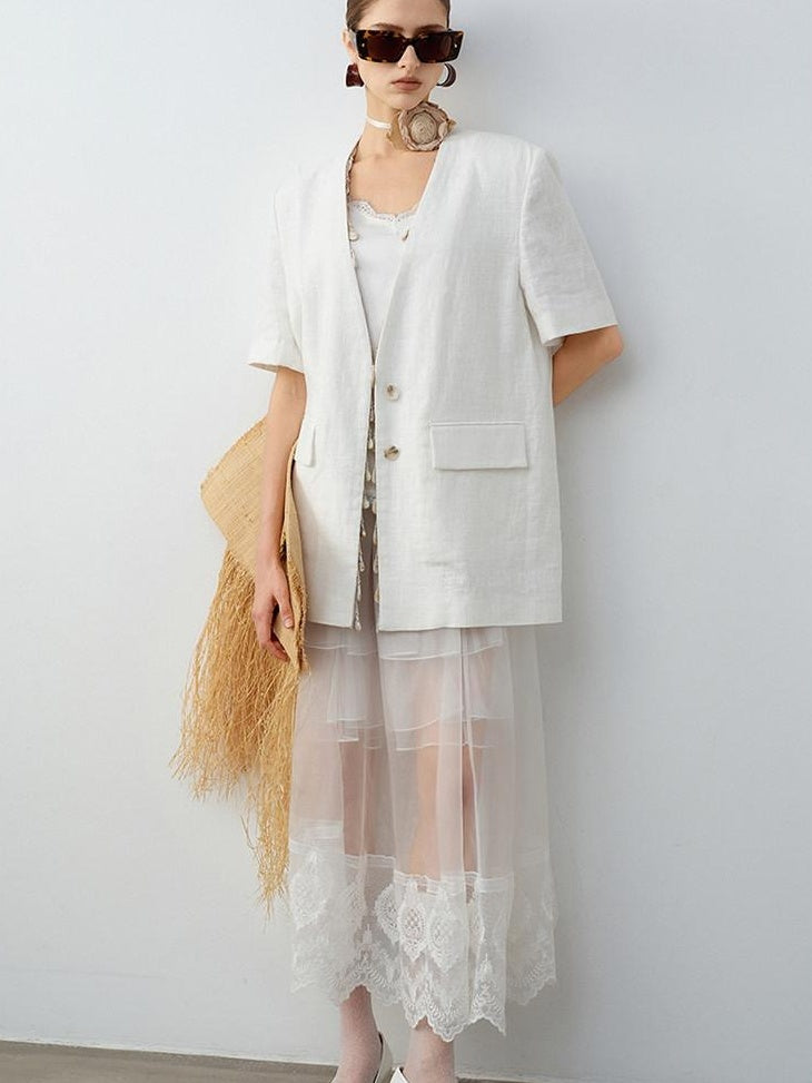 audreyyang Smart Office A Line Mid Waist Spliced Solid Polyester Loose Women Midi Skirts