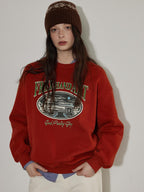 Lofi choose Cozy Thick Oversized Pullover Crewneck Cartoon Anime Print Vintage Red Sweatshirt