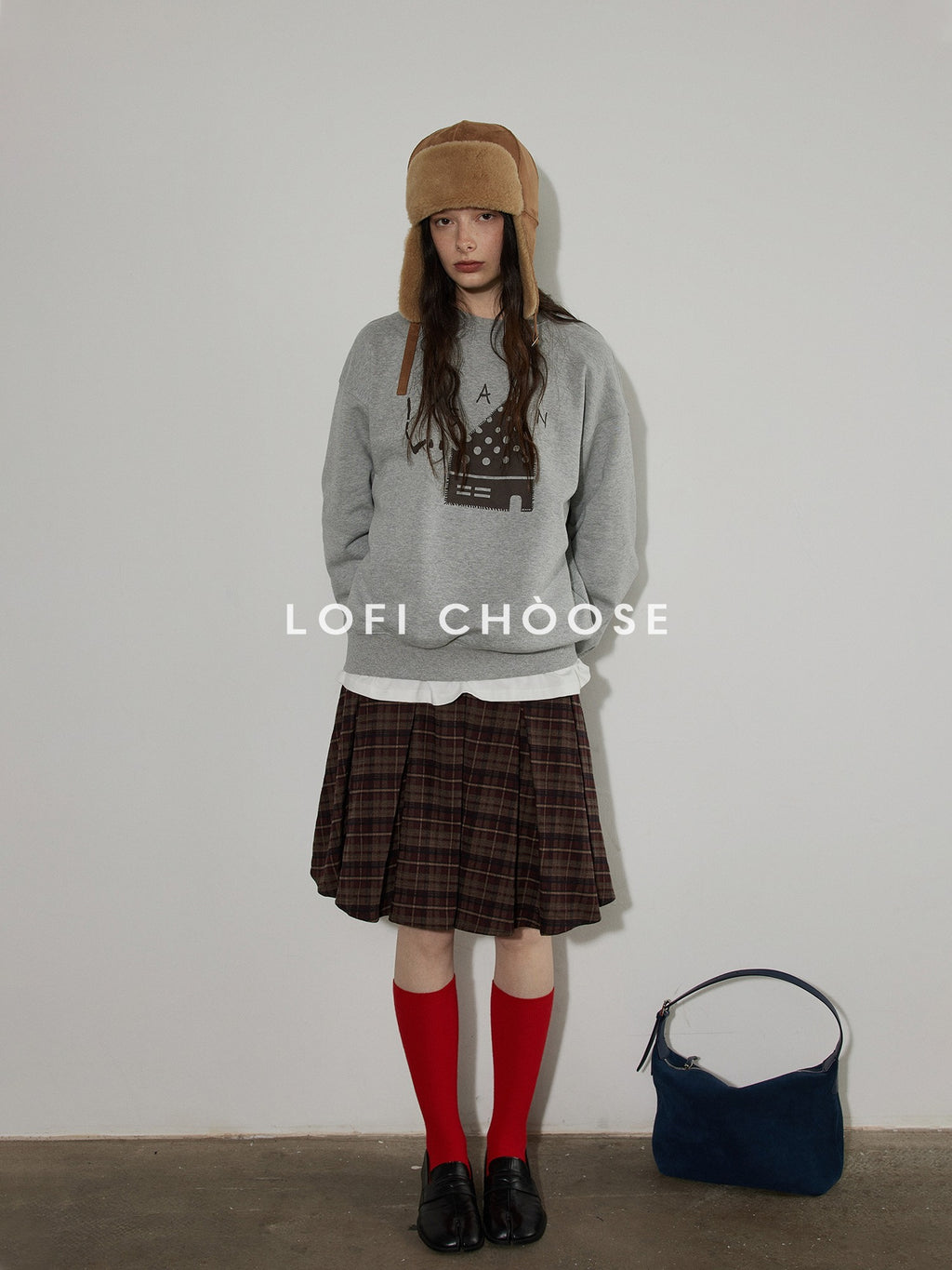 Lofi choose Fleece Lined Cotton Loose Fit Crewneck Pullover Commuter Sweatshirt