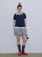 Lofi choose Soft Loose Fit Henley Collar Commuter Workwear Navy Grey Short Sleeve T-Shirts