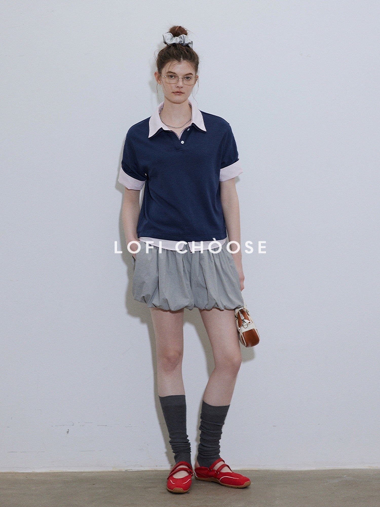 Lofi choose Soft Loose Fit Henley Collar Commuter Workwear Navy Grey Short Sleeve T-Shirts