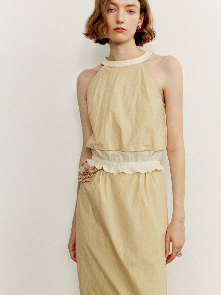 someone sometimes Ruffle Original Slim Fit Melon Halter Cotton Mix Top & Skirt Sets