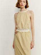 someone sometimes Ruffle Original Slim Fit Melon Halter Cotton Mix Top & Skirt Sets