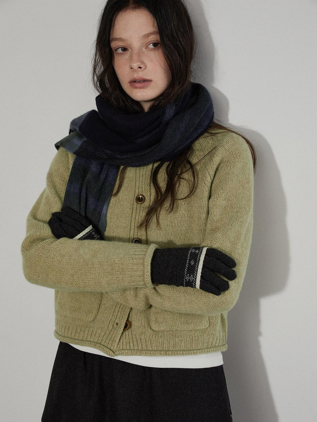 Lofi choose Soft Thick Loose Solid Knit Button Crewneck Long Sleeve Office Women Cardigans