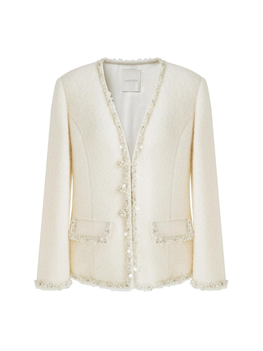 unspoken Soft Ivory Wool Blend Tailored Slim V-neck Long Sleeve Commuter Cardigans
