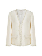 unspoken Soft Ivory Wool Blend Tailored Slim V-neck Long Sleeve Commuter Cardigans