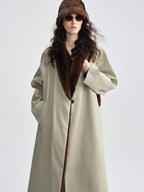 audreyyang Warm Thick Lapel Patchwork Slavic Loose Fit For Women Faux Fur Almond Long Coats
